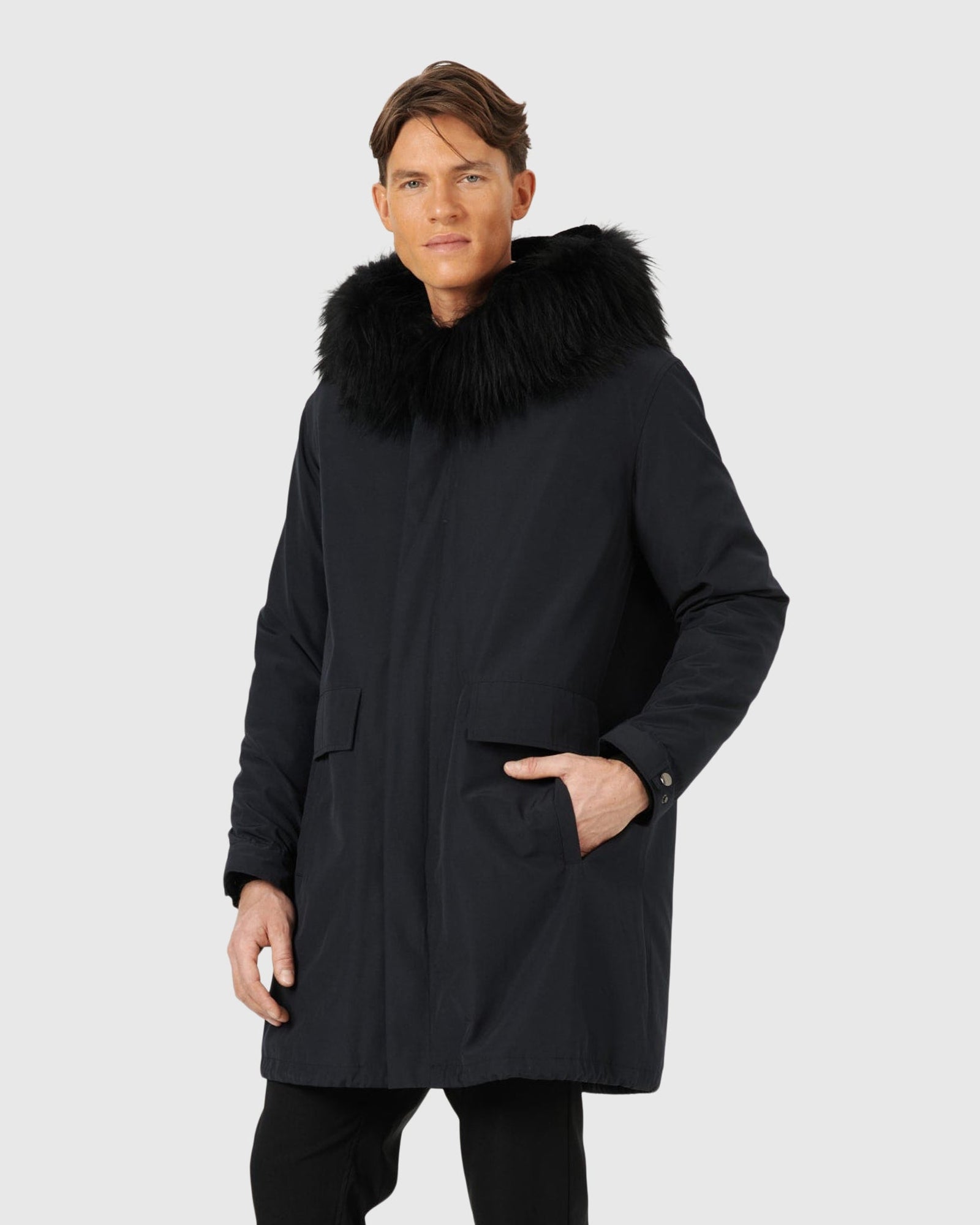 Men | Parka With Select Shearling Lamb Tuxedo And Hood Trim | Navy/Black