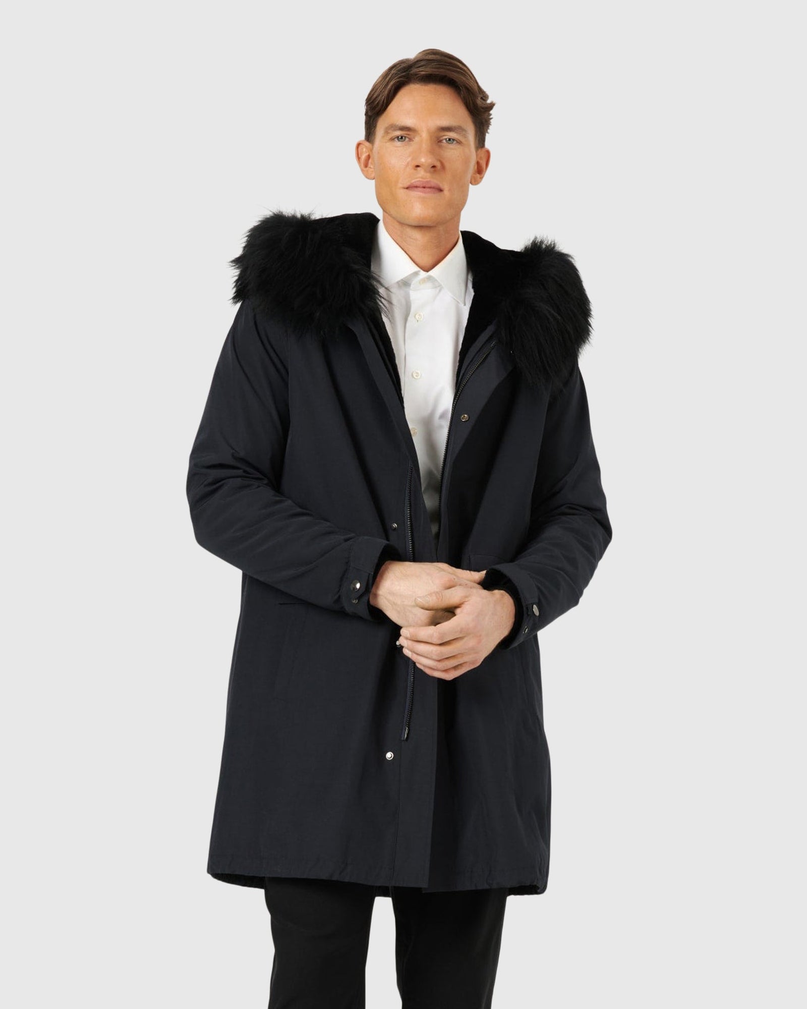 Men | Parka With Select Shearling Lamb Tuxedo And Hood Trim | Navy/Black