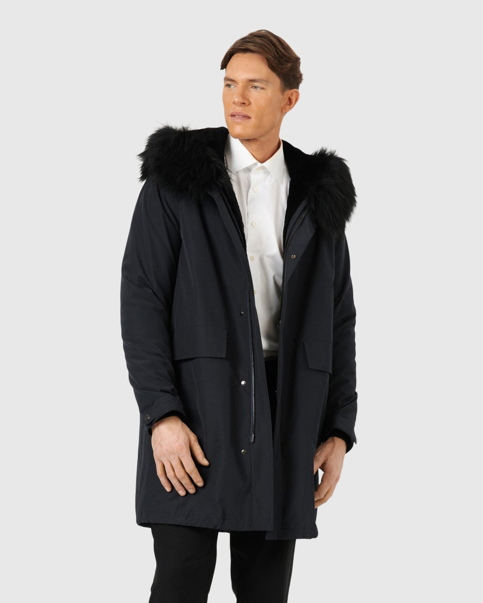 Men | Parka With Select Shearling Lamb Tuxedo And Hood Trim | Navy/Black