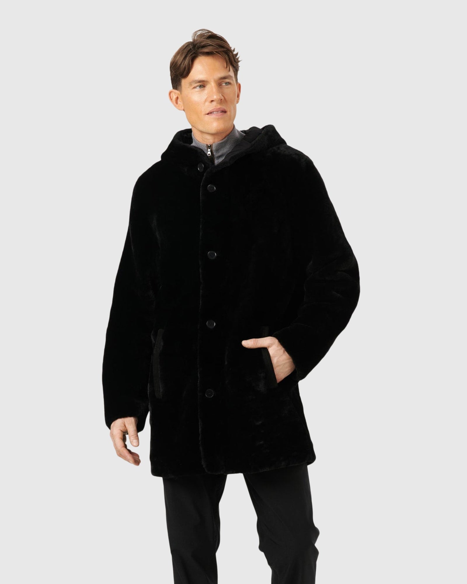 Men | Reversible Select Shearling Lamb Parka | Black/Black