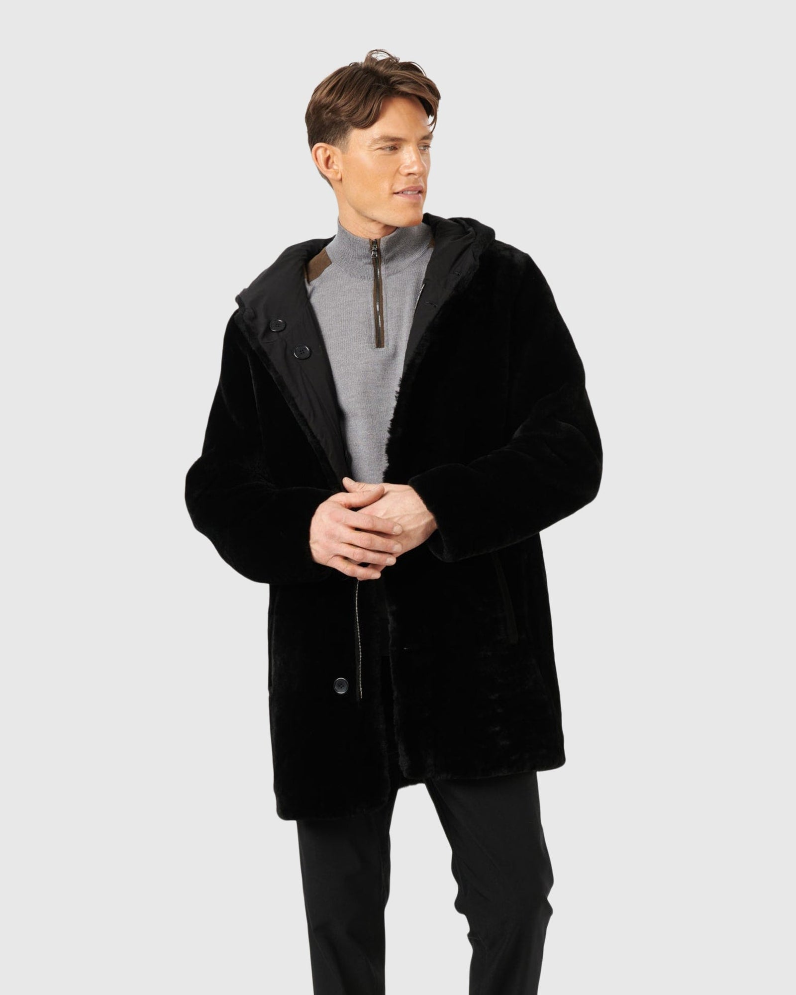 Men | Reversible Select Shearling Lamb Parka | Black/Black