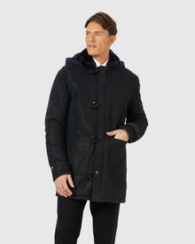 Men | Merino Shearling Lamb Parka | Navy Pattern