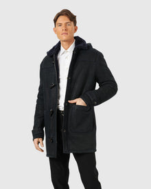 Men | Merino Shearling Lamb Parka | Navy Pattern