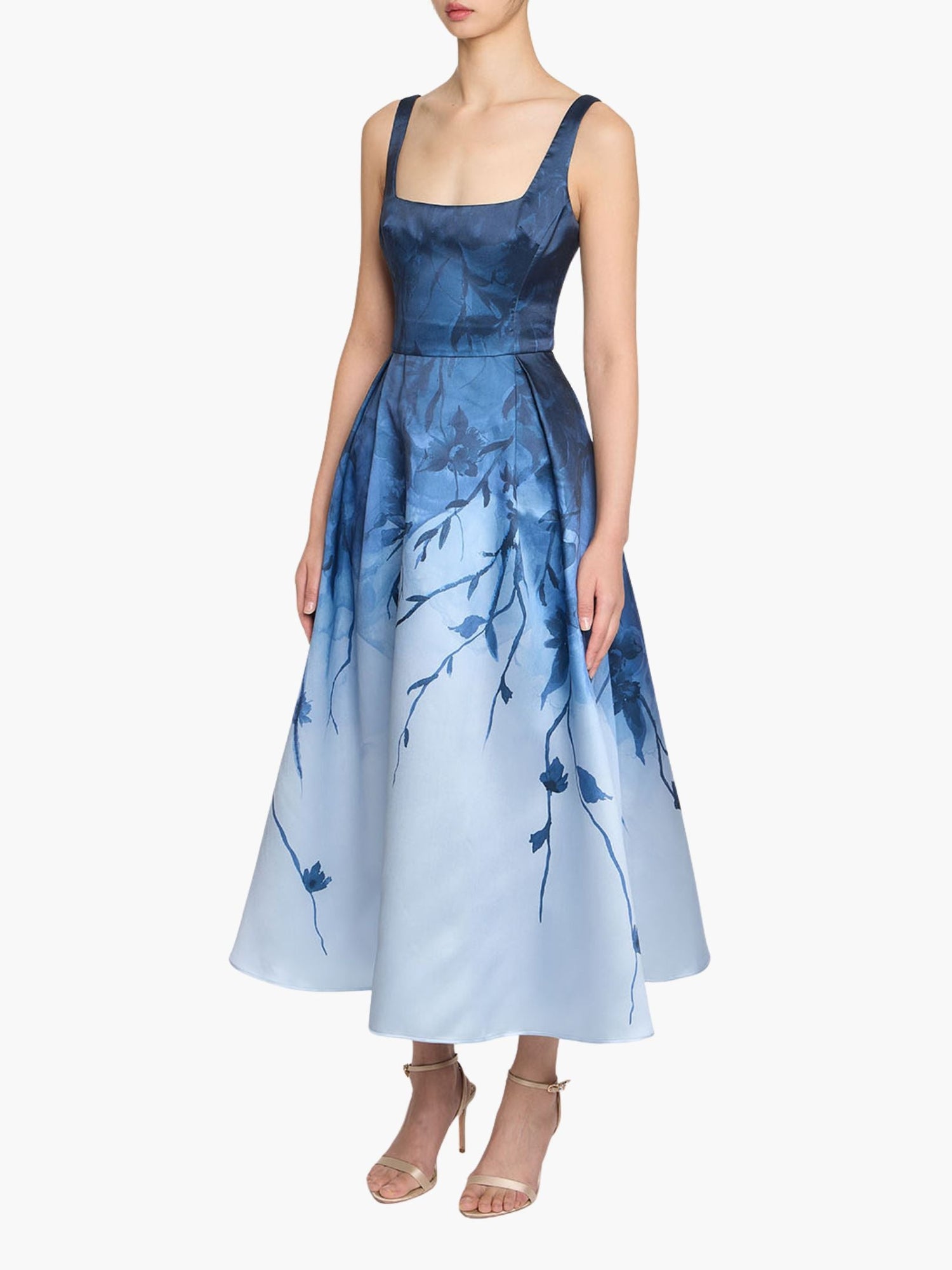 Floral Printed Mikado Midi Dress | Blue