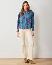 Etched Vine - On A Whim Blouse - Turquoise Blush - Printfresh