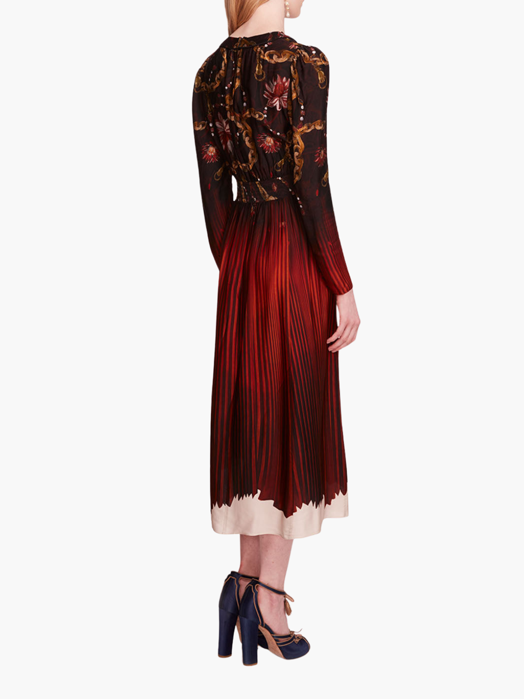 Viscose Georgette V-Neck Midi Dress | Orange Multi