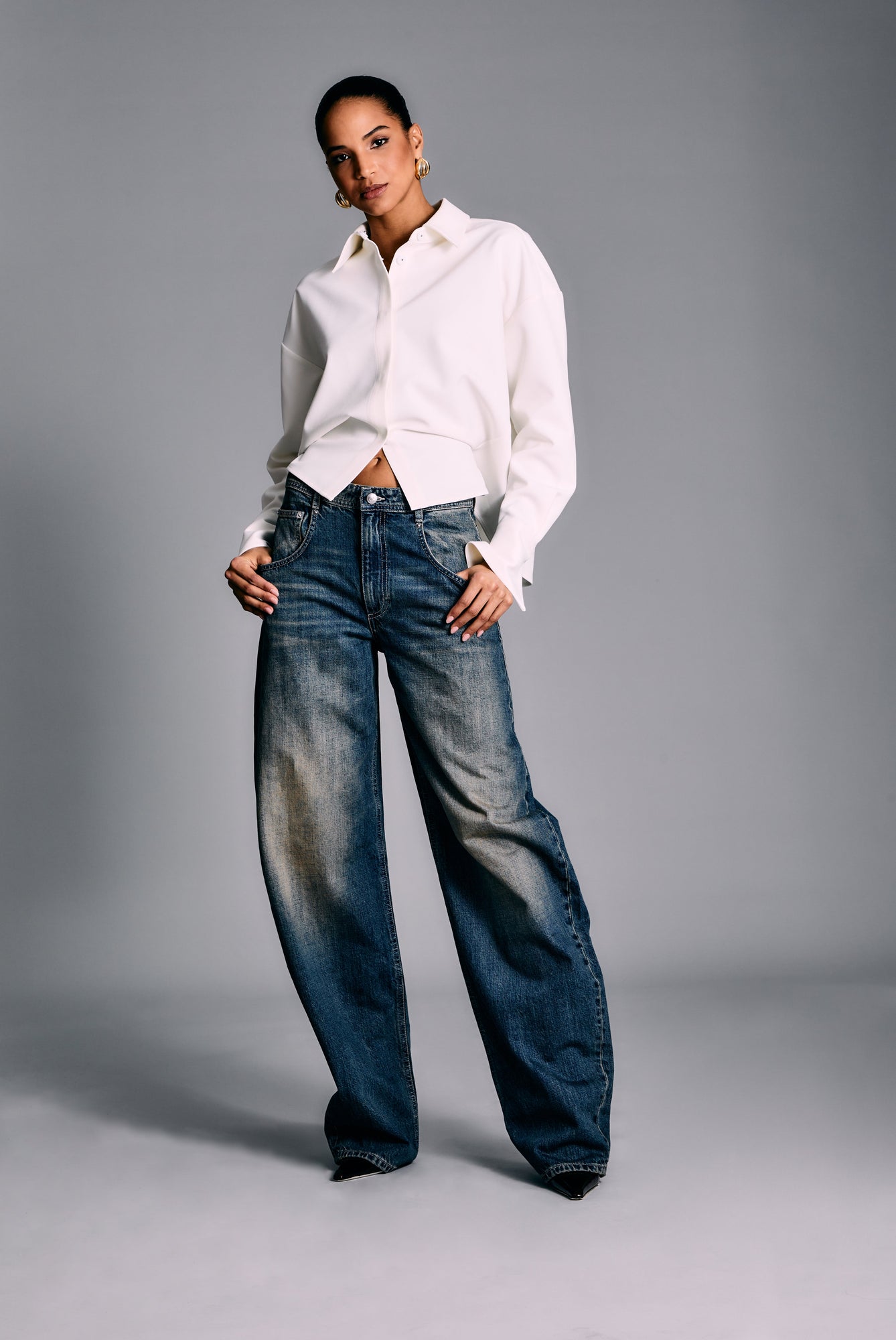 Womens | Rhia Crepe Draped Button Down | Eggshell