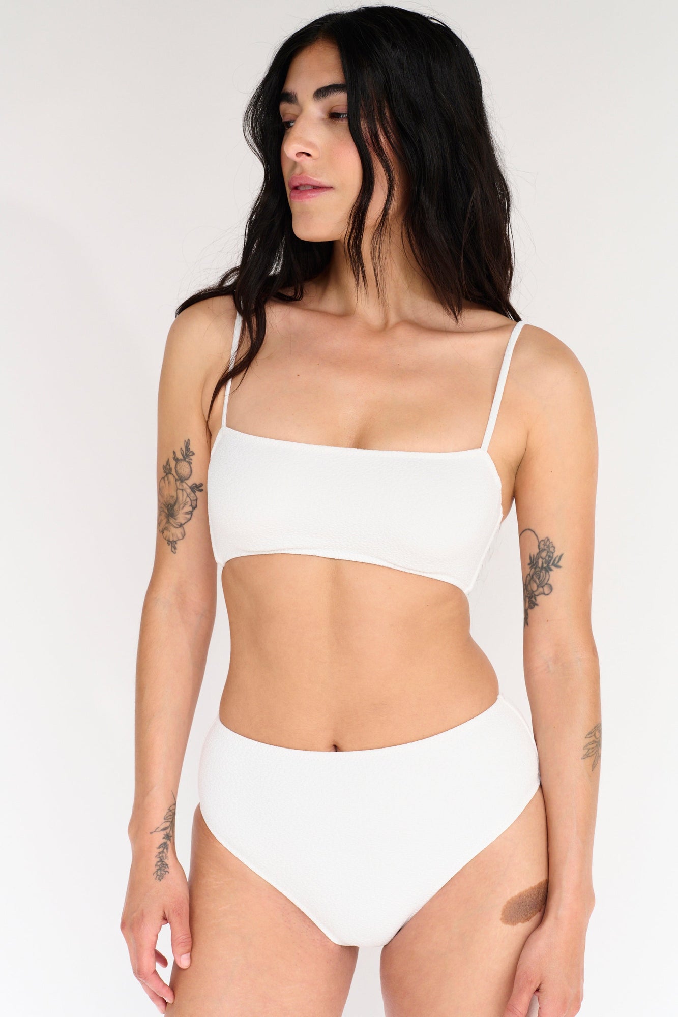 Boucle High Waist Bikini Bottom | White
