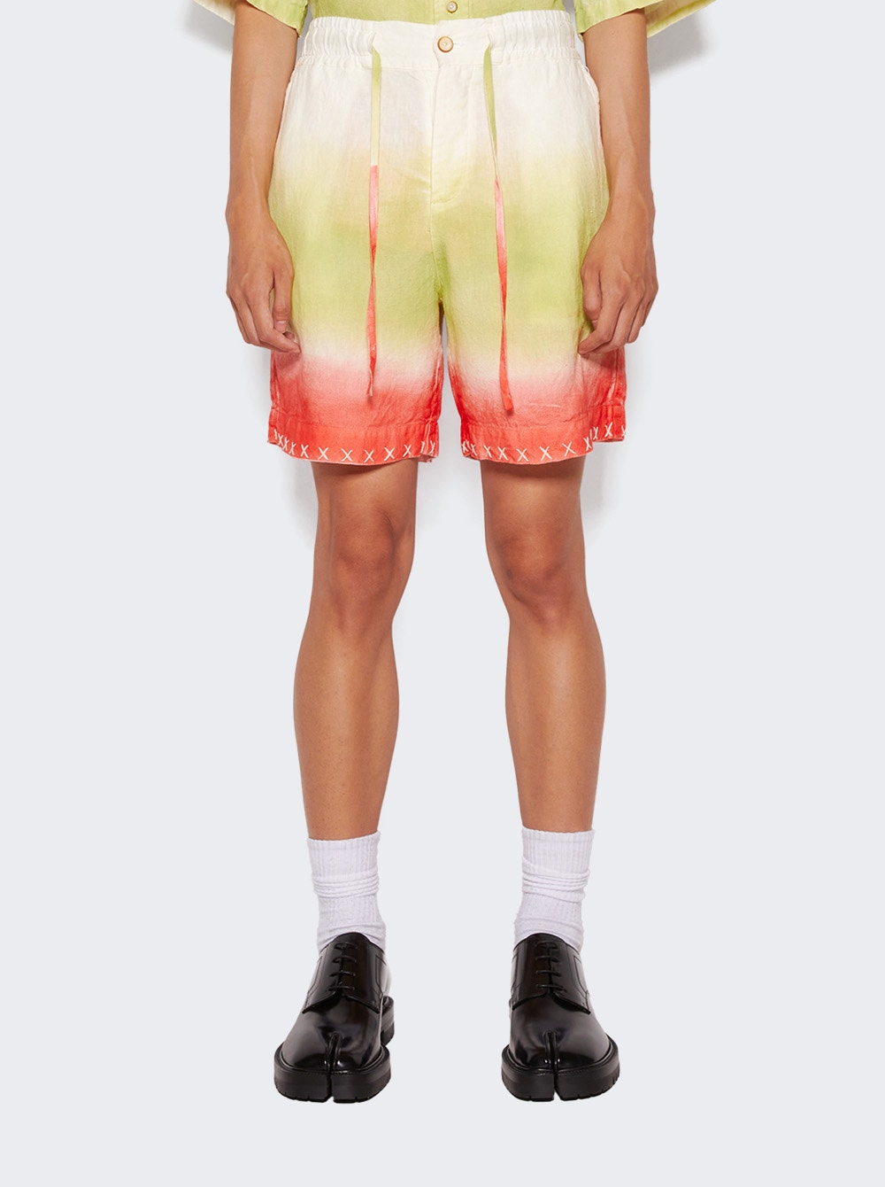 The Elder Statesman | Sulfur Gradient Crop Short Ivory Wasabi And Fiery Coral | Multi