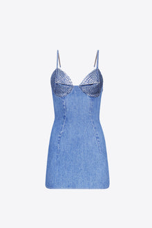 Crystal Embellished Cup Mini Dress | Medium Indigo