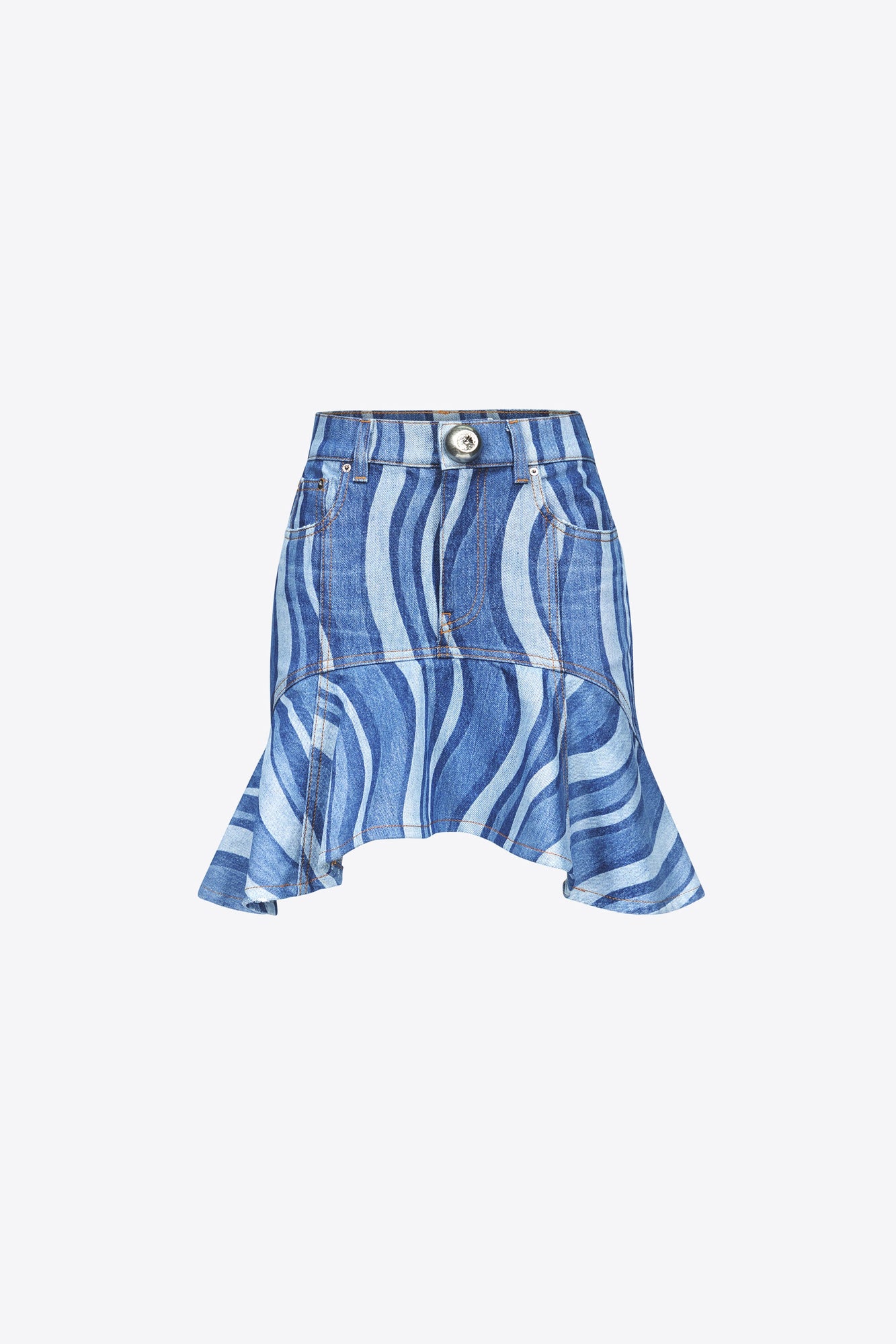 Sunray Denim Ruffle Mini Skirt | Indigo Multi