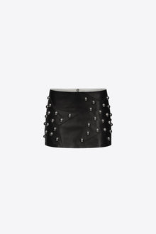 Studded Polka Dot Leather Skirt | Black