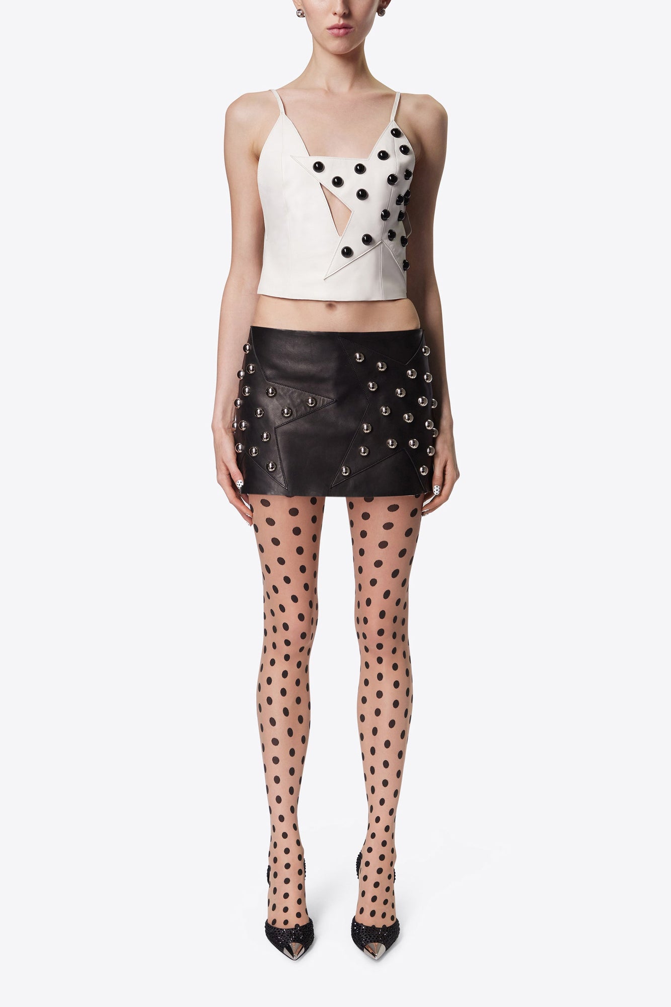 Studded Polka Dot Leather Top | Off White