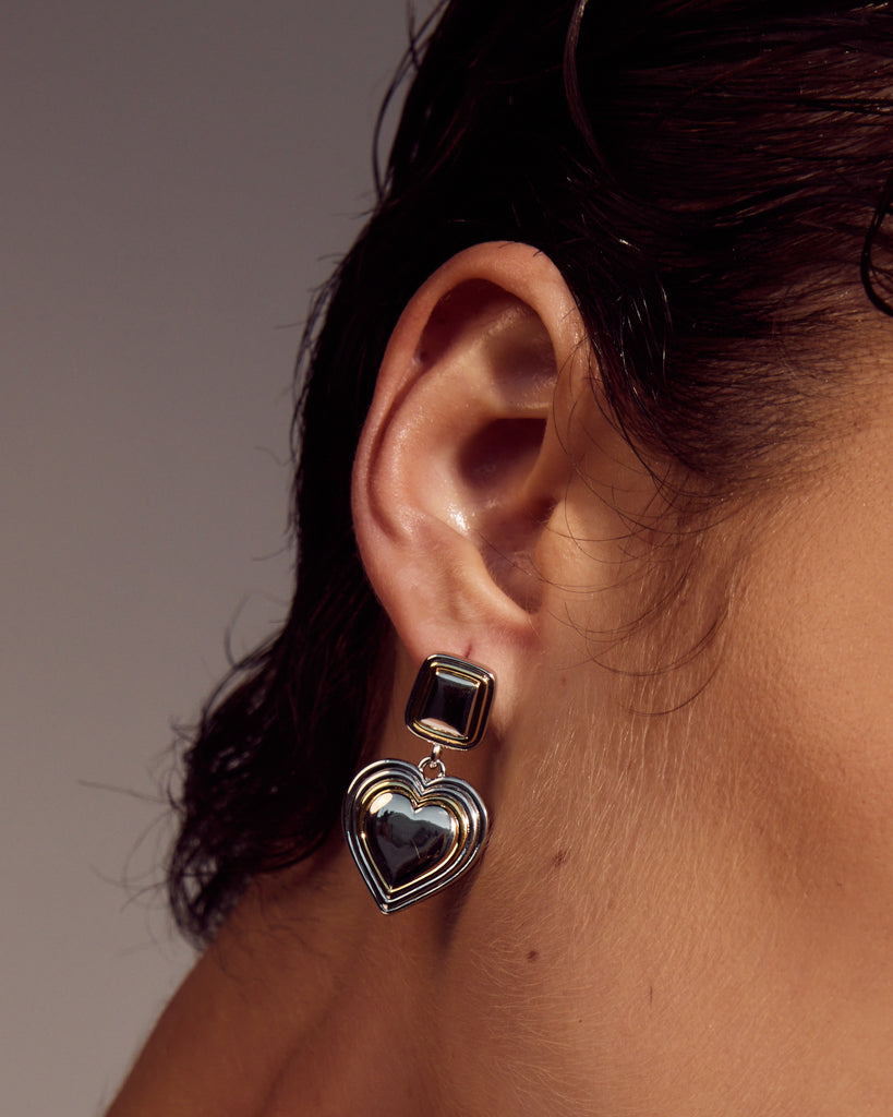 Two-Tone Heart Earrings | Silver/Gold