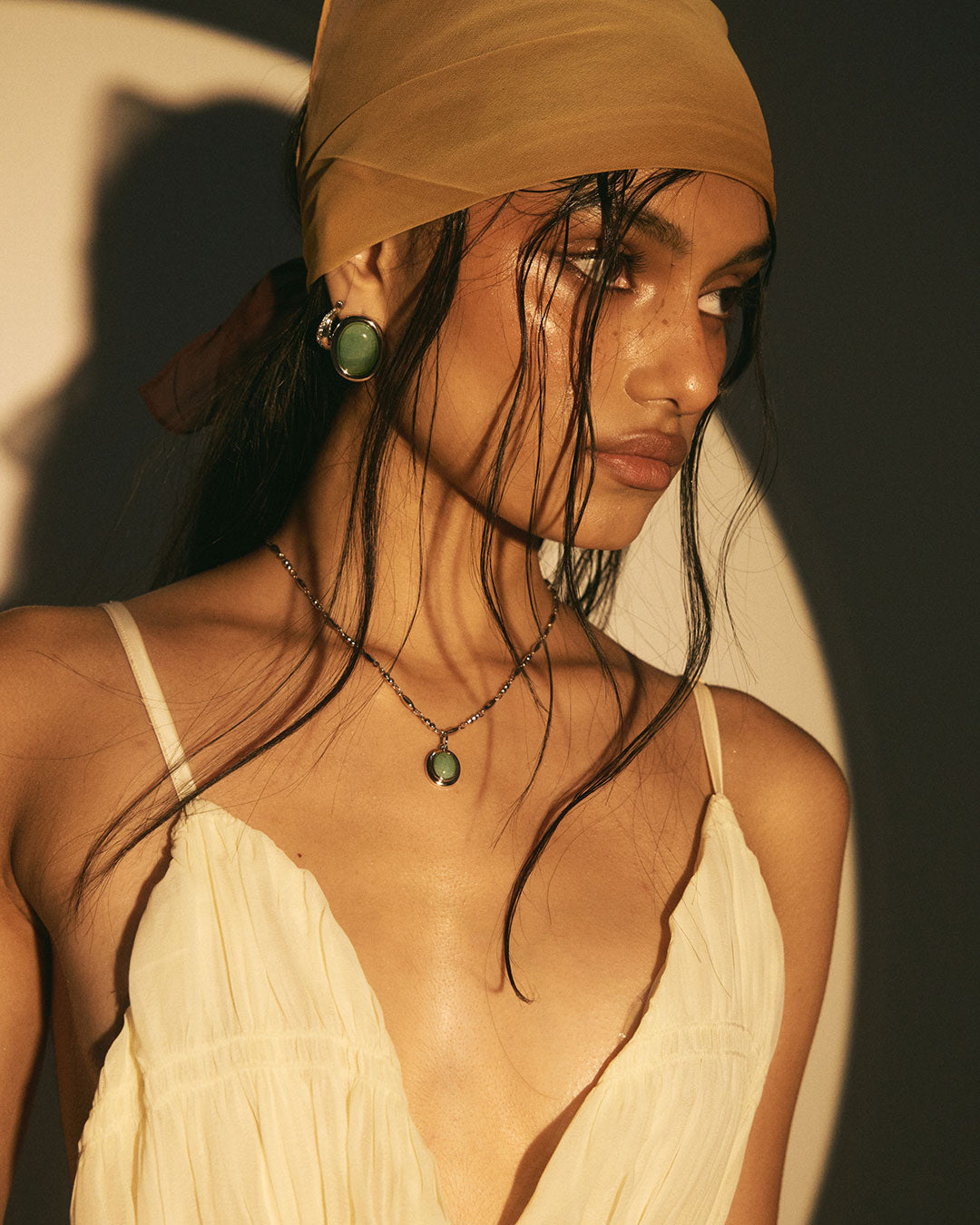 Sunset Stone Studs | Silver | Green Jade