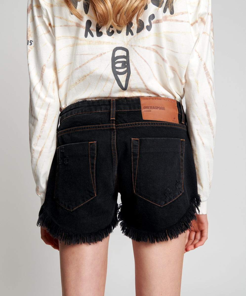 Dukes Low Waist Mini Denim Shorts | Worn Black