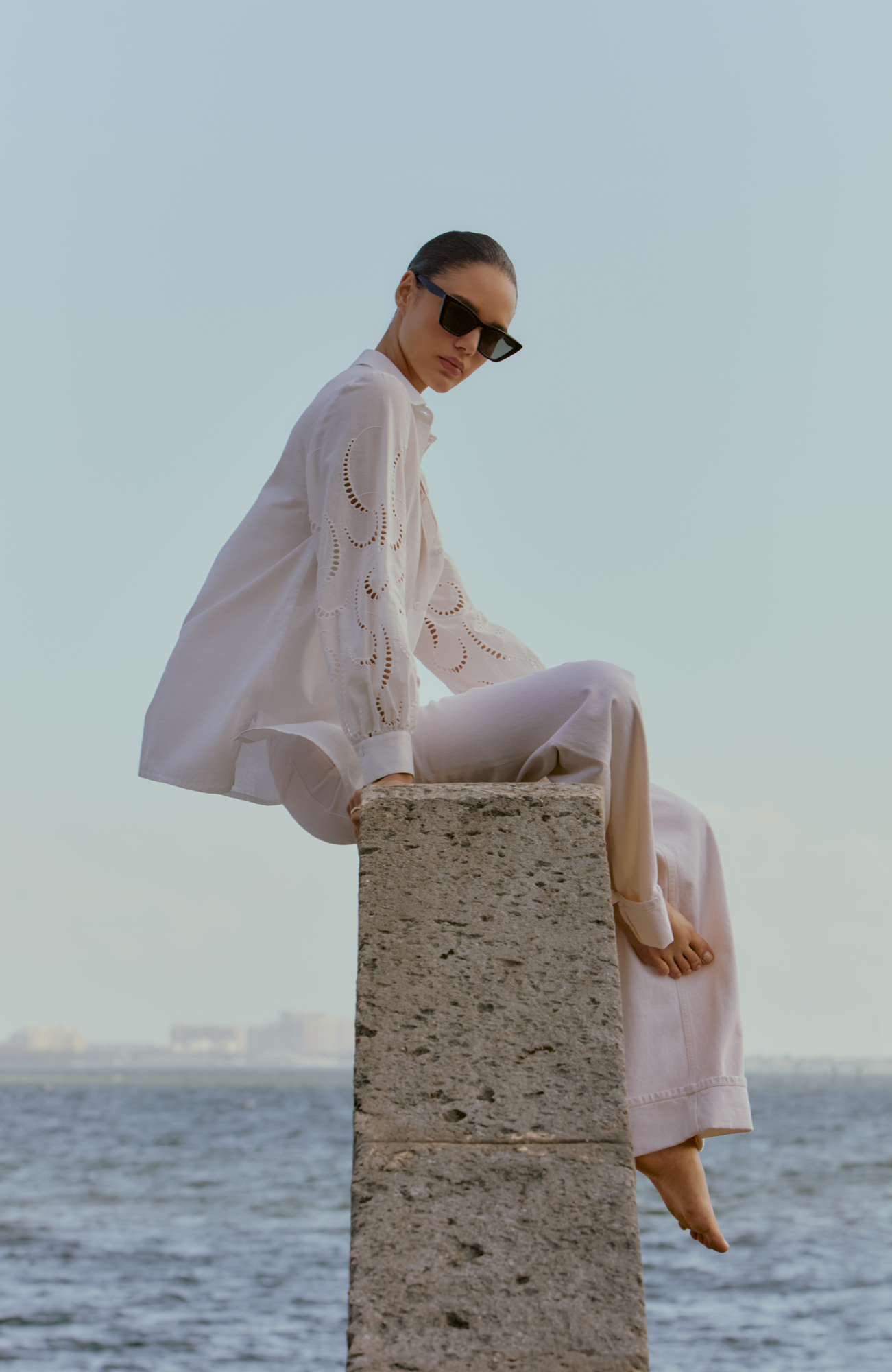 Wave Eyelet Tunic Shirt | Ivory