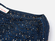 Sequin Embroidery Designer Cropped Knit Top | Navy