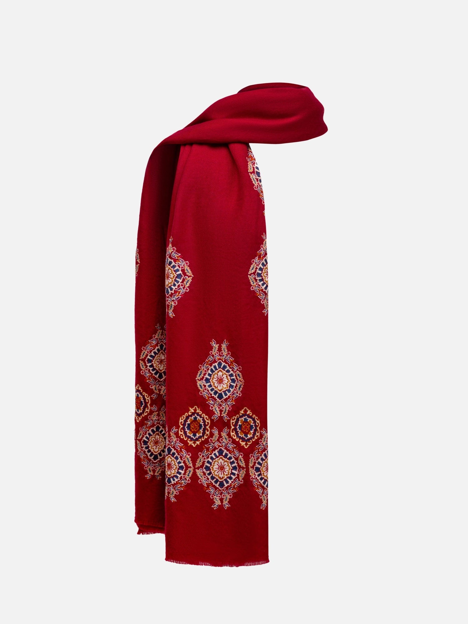 Embroidered Cashmere Scarf | Maroon