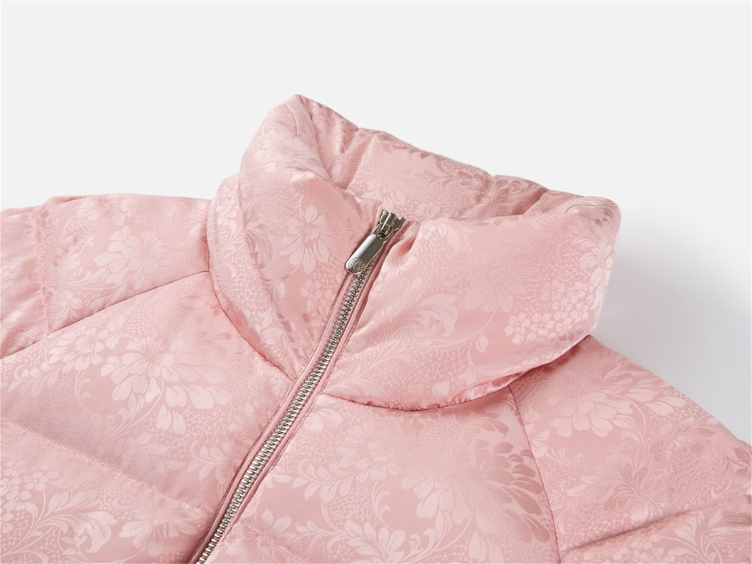 Silk Jacquard Down Coat | Pink