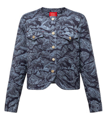 Round Neck Boxy Jacket | Blue