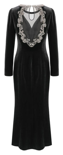Elegant Fitted Velvet Evening Gown | Black