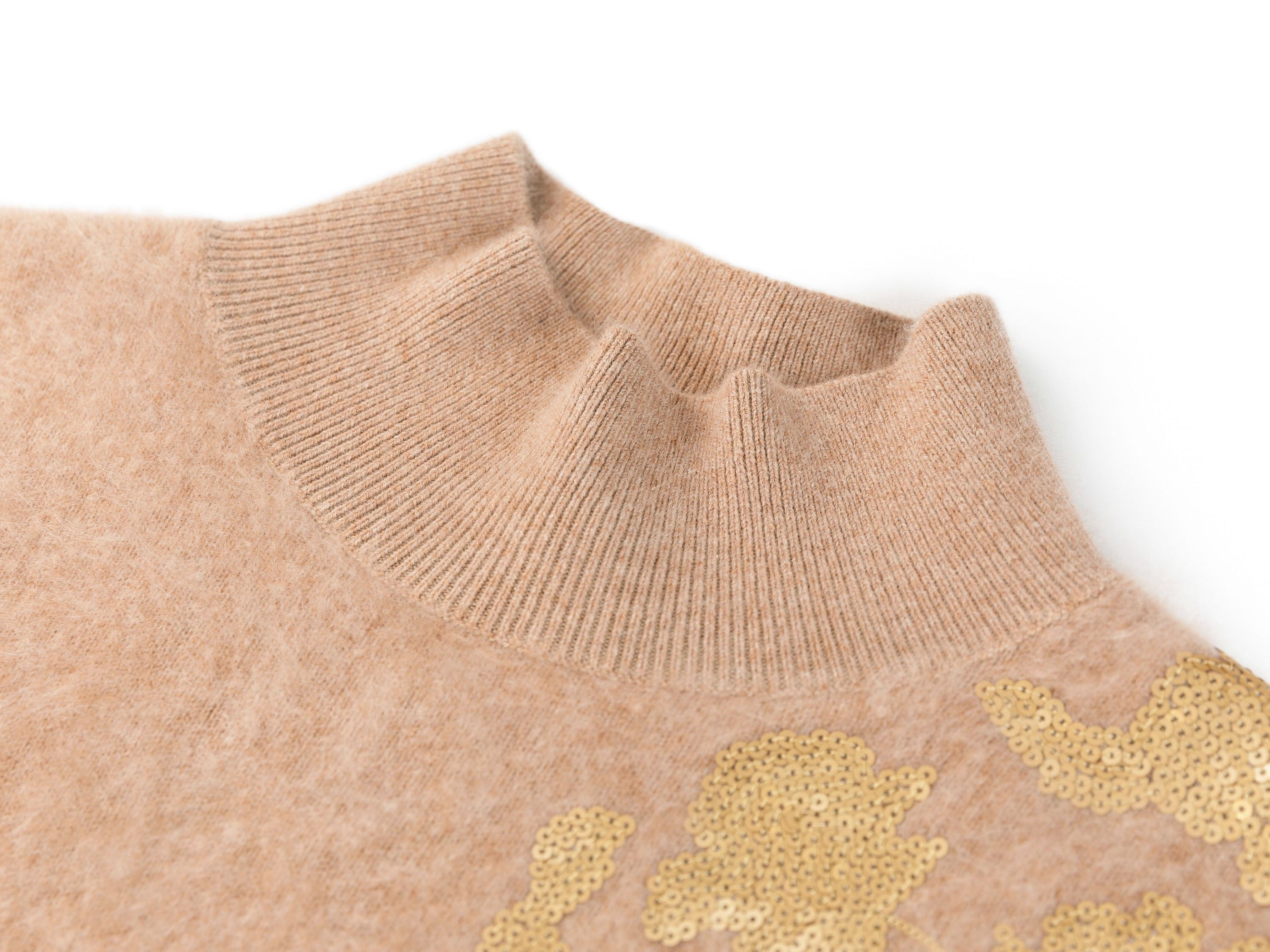 Floral Turtleneck Knit Sweater | Beige