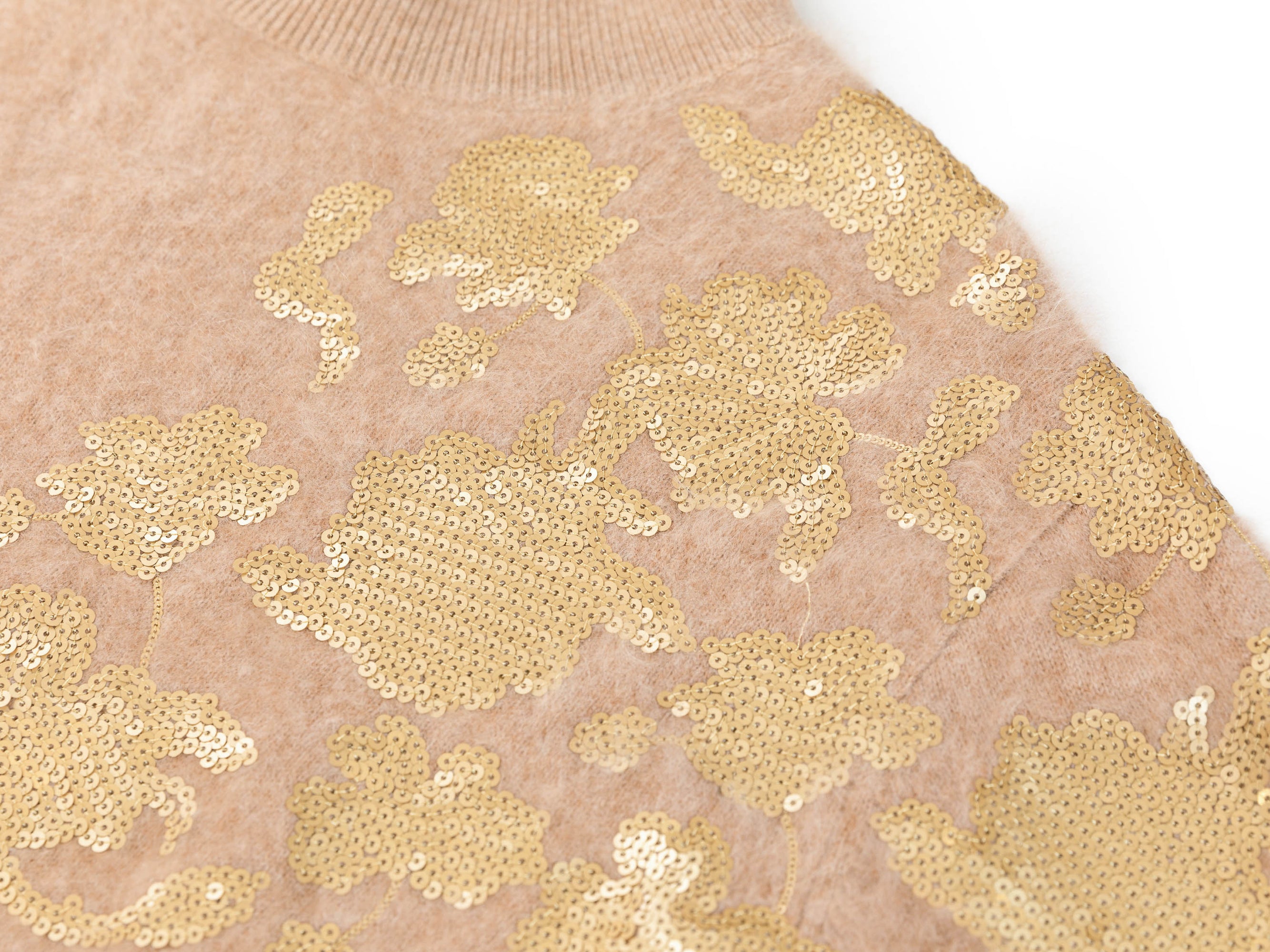 Floral Turtleneck Knit Sweater | Beige