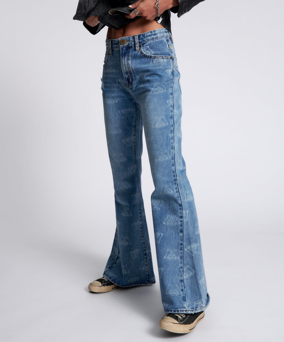 Marines Mid Waist Flared Denim Jeans | Medusa