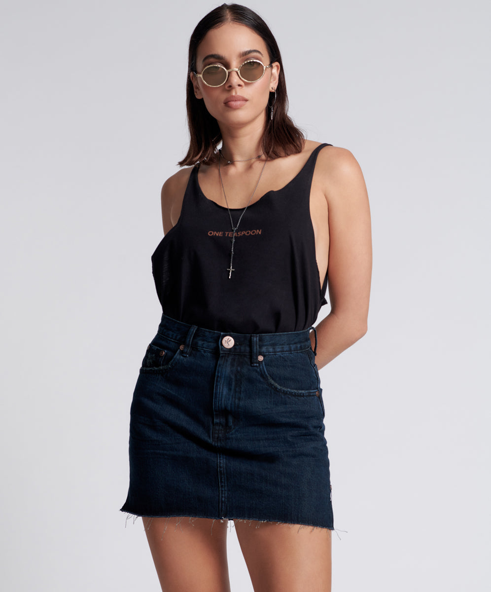 2020 High Waist Mini Denim Skirt | Fox Black