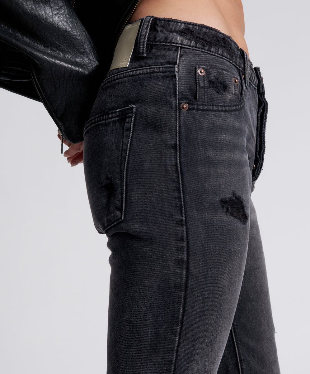 Truckers Mid Waist Straight Leg Denim Jeans | Faded Black