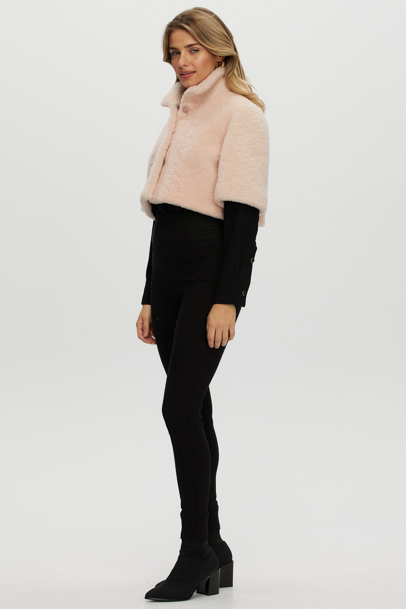 Curly Shearling Lamb Bolero, Short Sleeves | Women | Peach