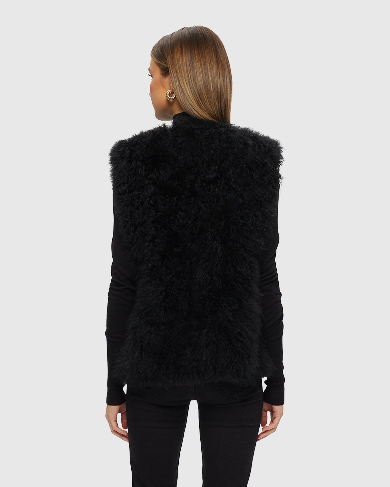 Select Cashmere Goat Collarless Vest | Black