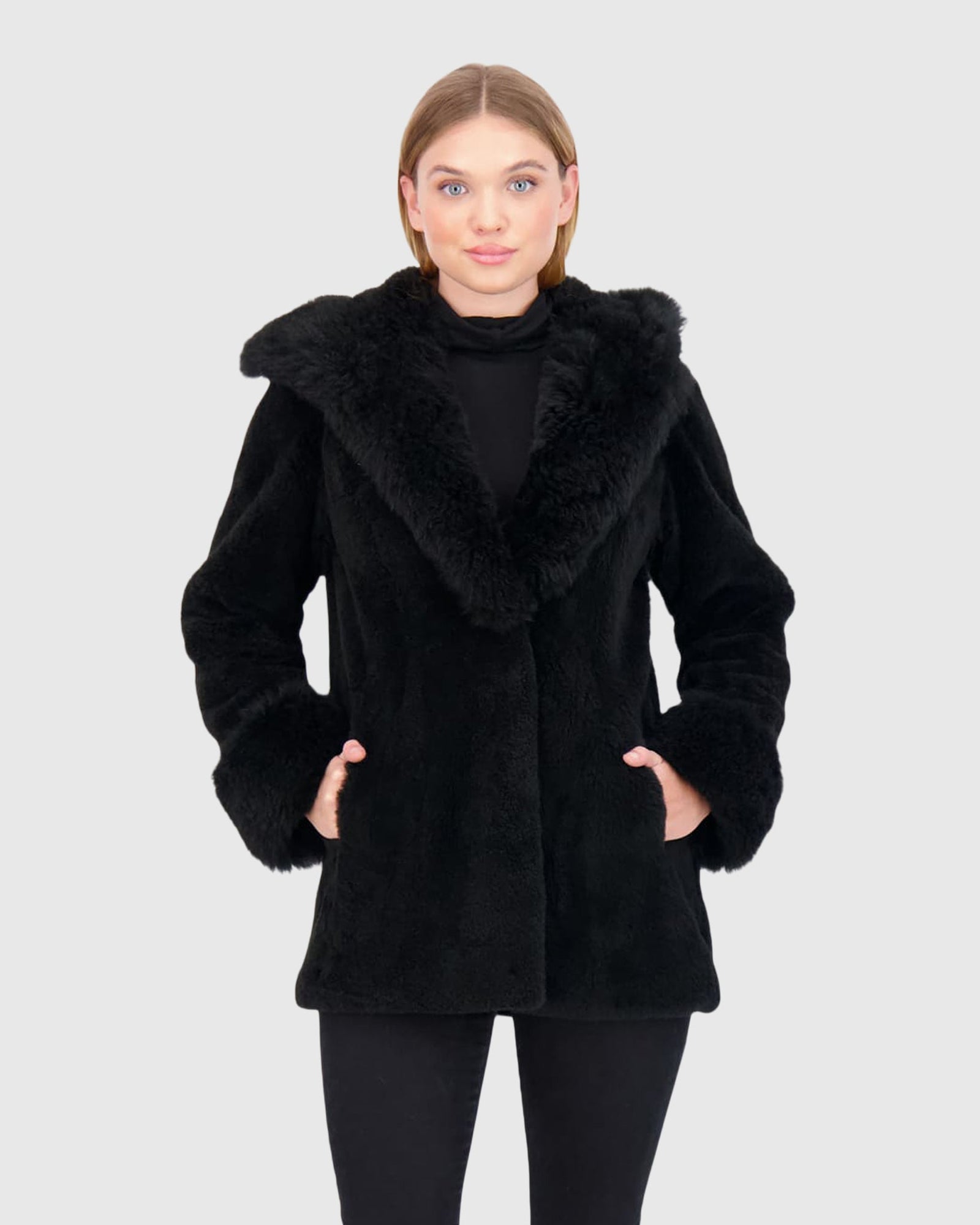 Sheared Select Cashmere Goat Parka With Select Cashmere Goat Hood Trim And Cuffs | Black