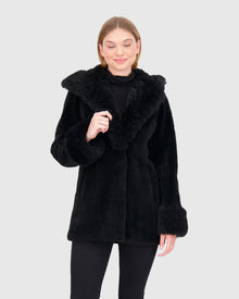 Sheared Select Cashmere Goat Parka With Select Cashmere Goat Hood Trim And Cuffs | Black