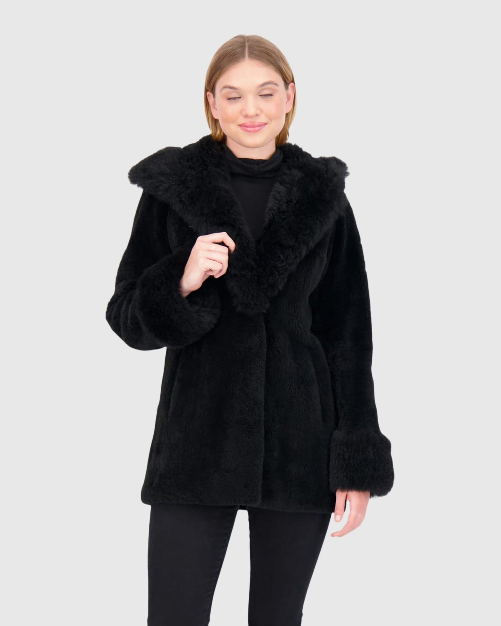 Sheared Select Cashmere Goat Parka With Select Cashmere Goat Hood Trim And Cuffs | Black