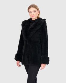 Sheared Select Cashmere Goat Parka With Select Cashmere Goat Hood Trim And Cuffs | Black