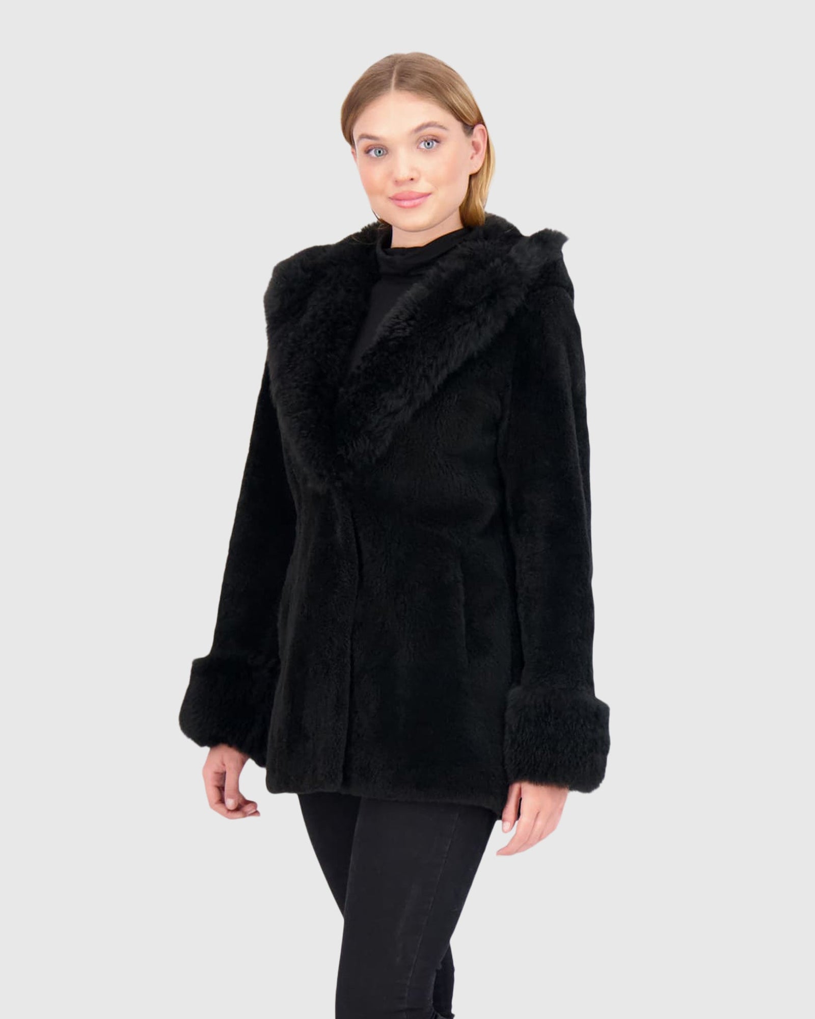 Sheared Select Cashmere Goat Parka With Select Cashmere Goat Hood Trim And Cuffs | Black