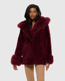 Sheared Select Cashmere Goat Parka With Select Cashmere Goat Hood Trim And Cuffs | Burgundy