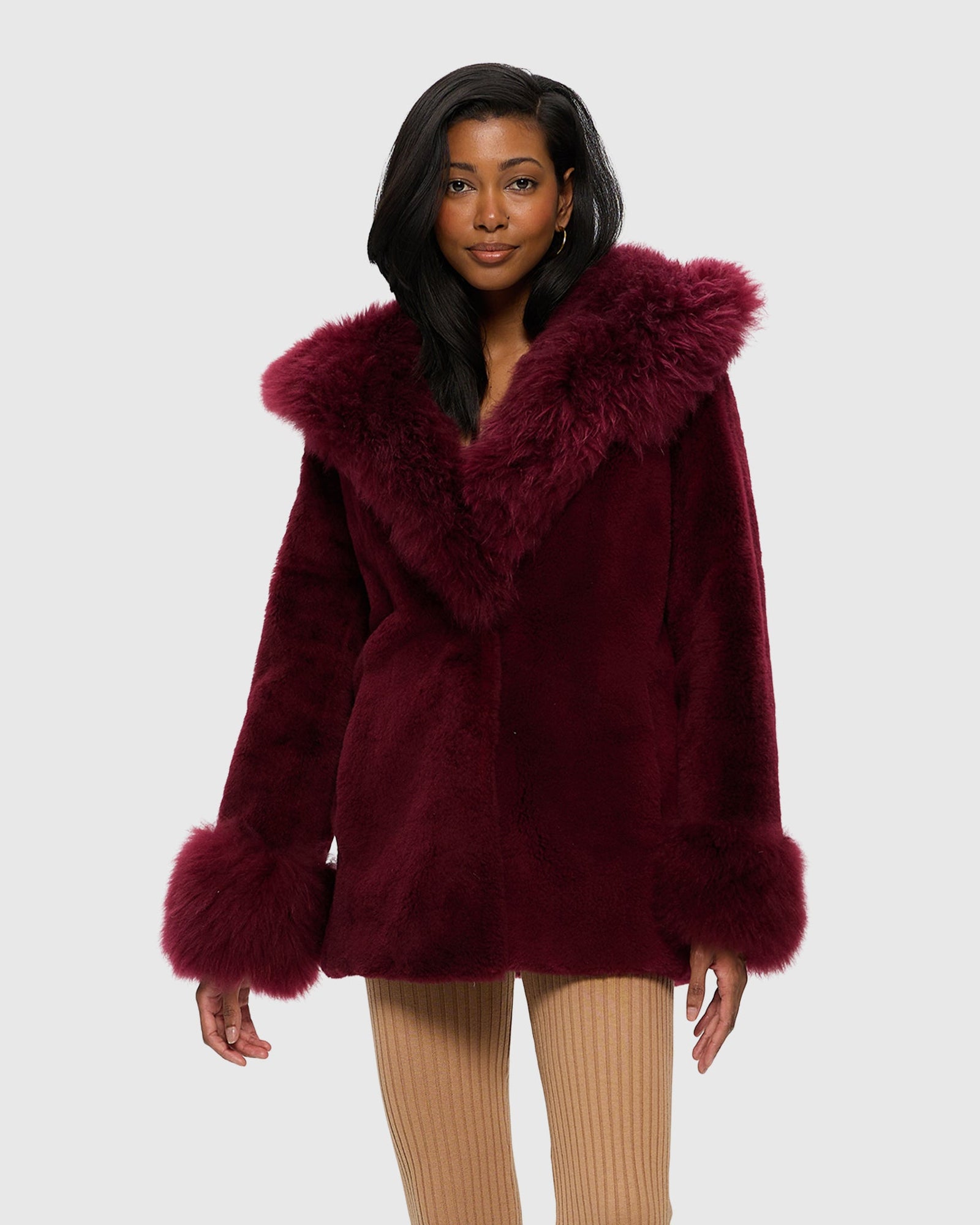 Sheared Select Cashmere Goat Parka With Select Cashmere Goat Hood Trim And Cuffs | Burgundy