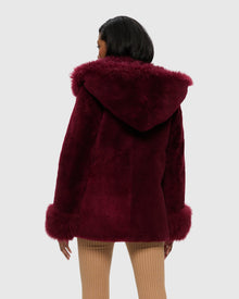 Sheared Select Cashmere Goat Parka With Select Cashmere Goat Hood Trim And Cuffs | Burgundy