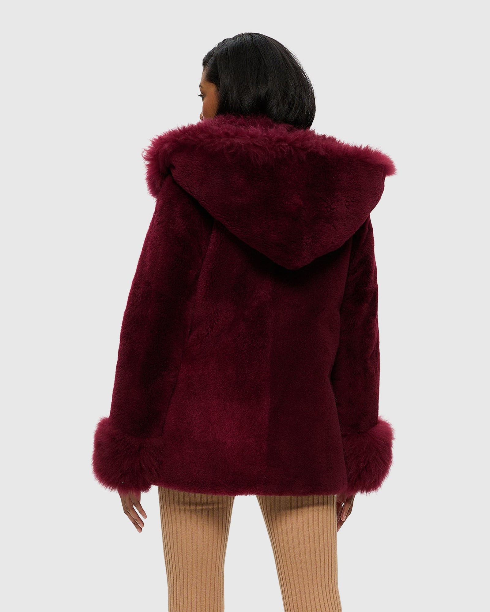 Sheared Select Cashmere Goat Parka With Select Cashmere Goat Hood Trim And Cuffs | Burgundy