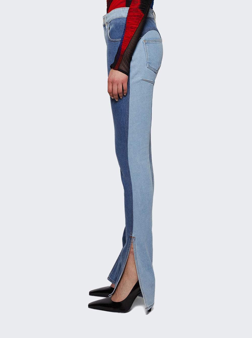 Women | Mugler | Bi-color Skinny Jeans Light And Dark Tokyo Blue | Indigo