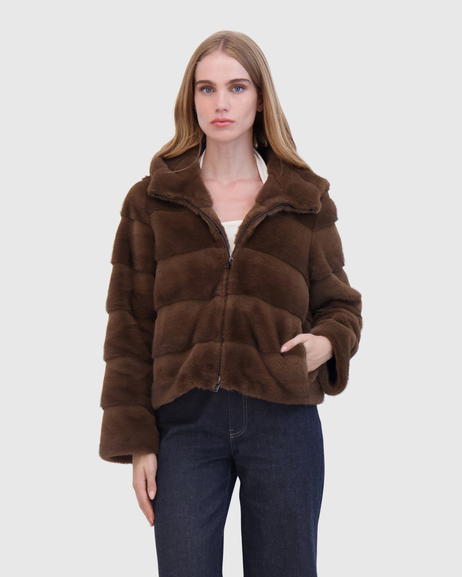 THEIA | Fur-Free Mink (Faux Fur) Hooded Jacket | Brown