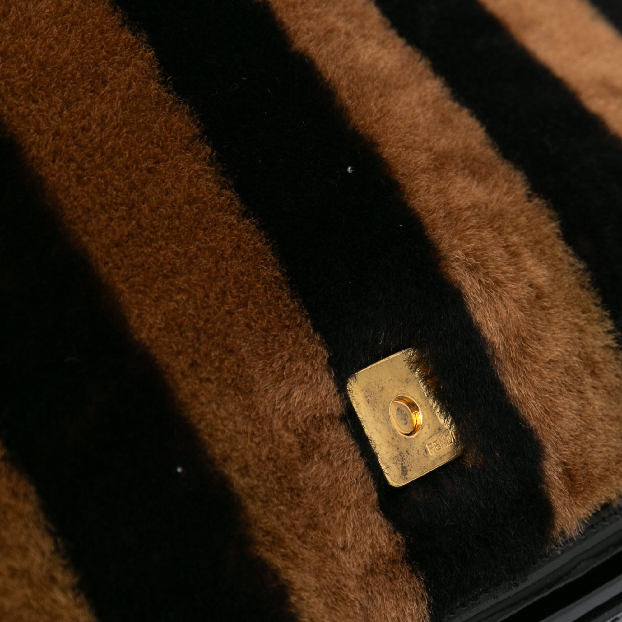 Fendi | Pre-Owned Shearling Pequin Baguette Satchel | Black