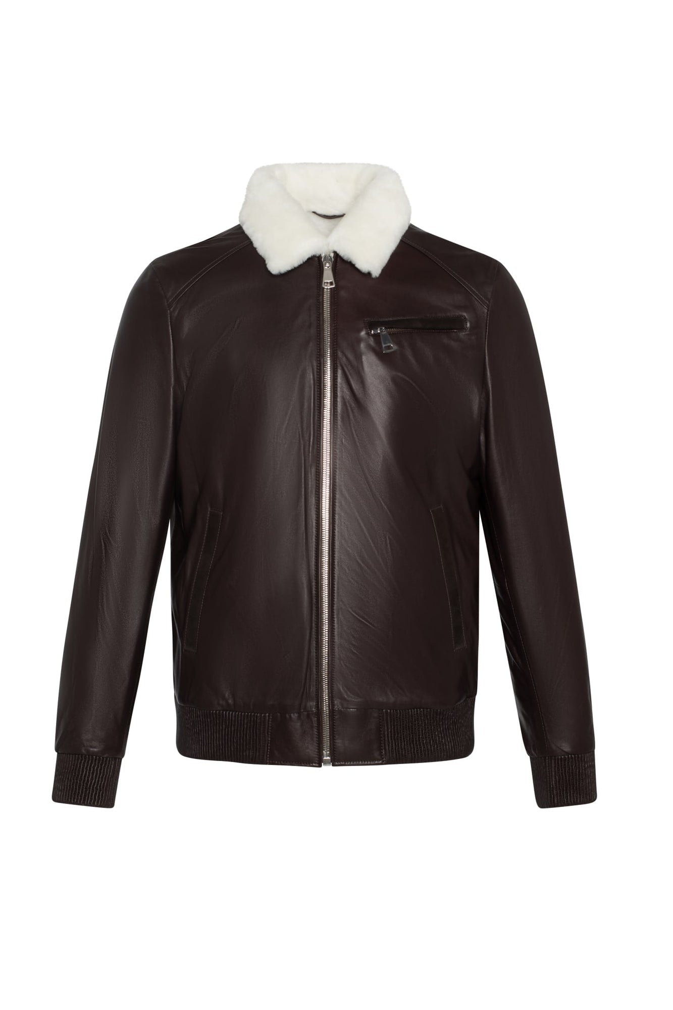 Leather Jacket With Shearling Lamb | Men | Brown