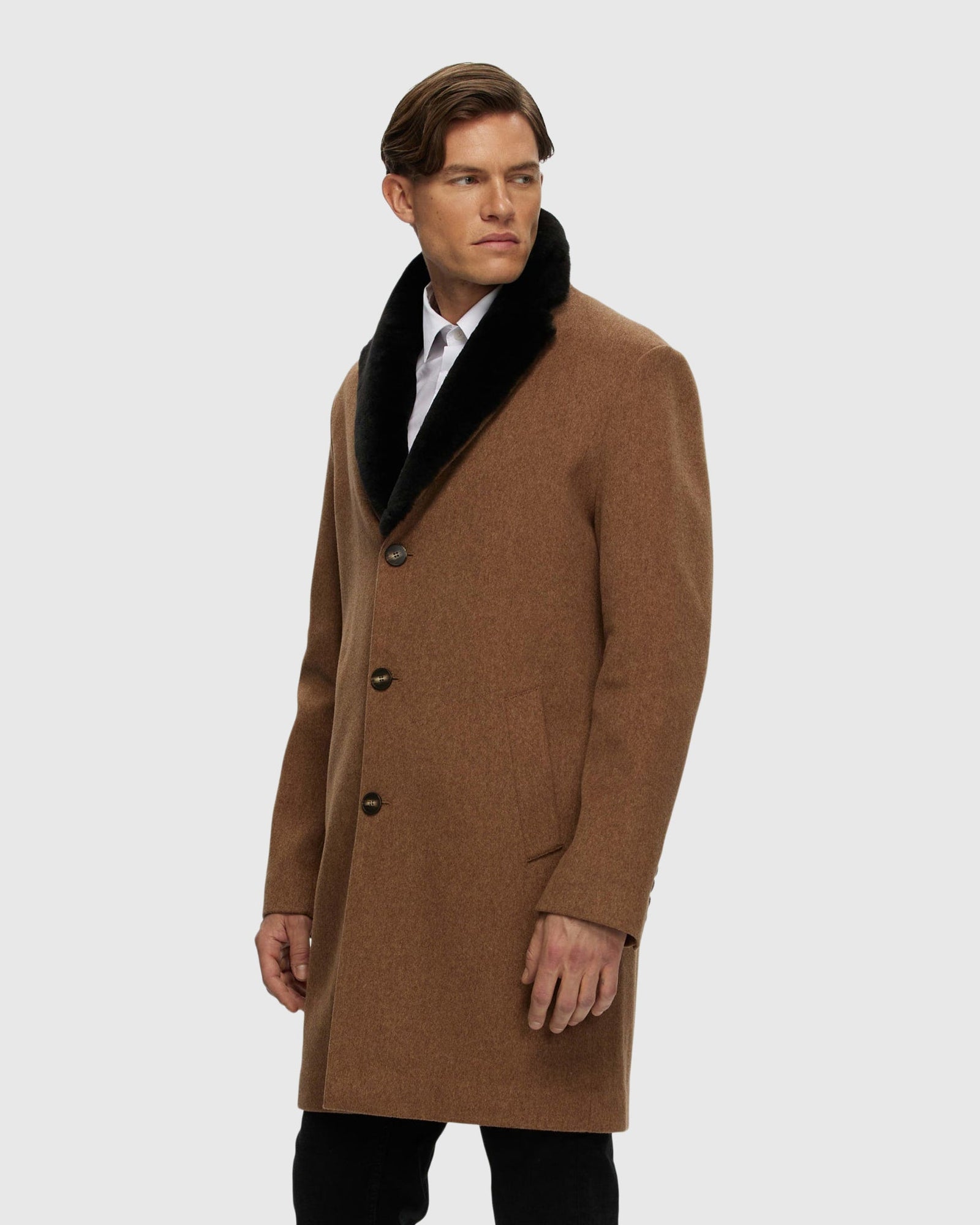 Men | Loro Piana Wool Short Coat With Select Shearling Lamb Collar | Camel
