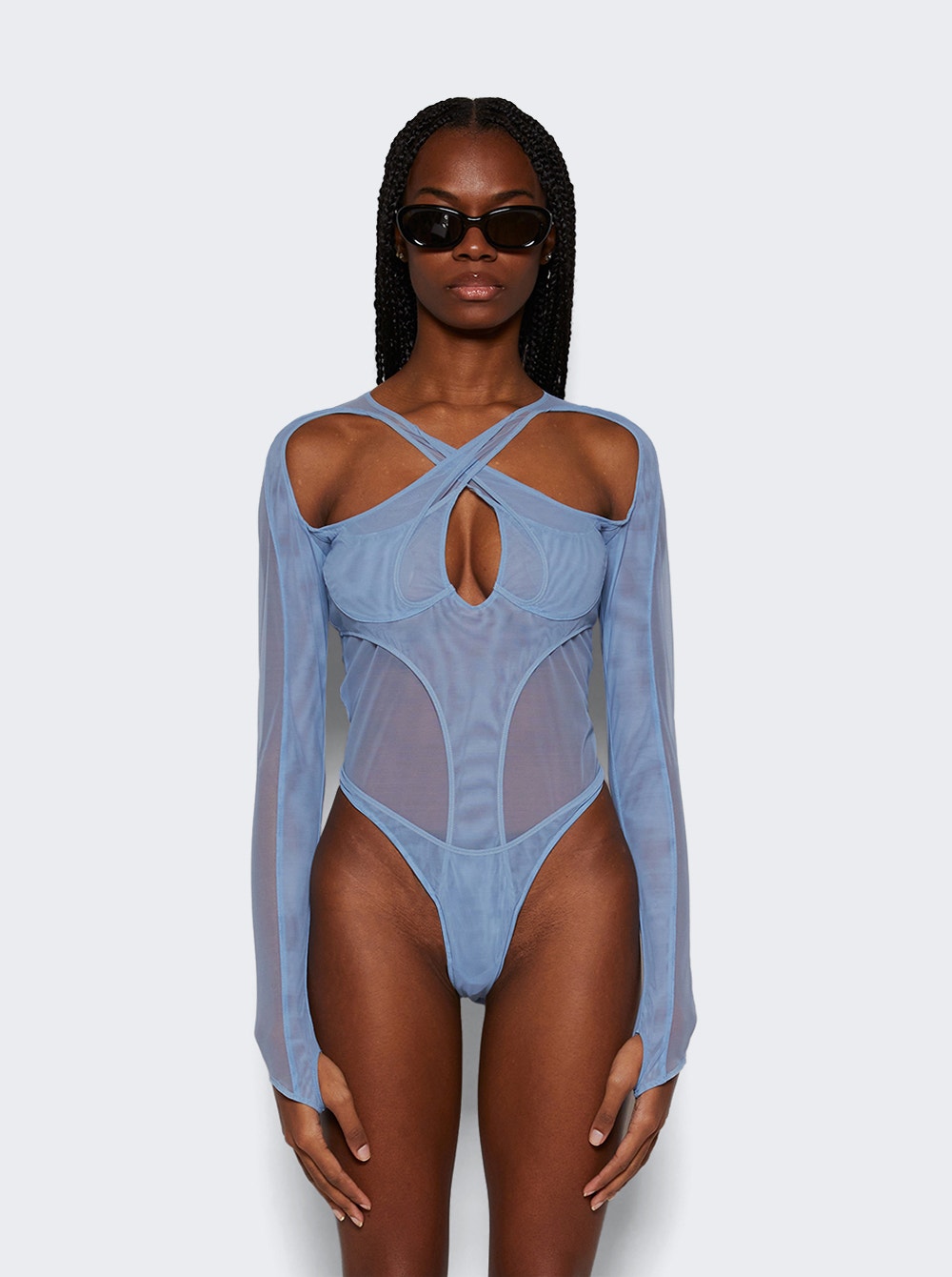 Women | Mugler | Multi Layer Bodysuit | Silver Blue