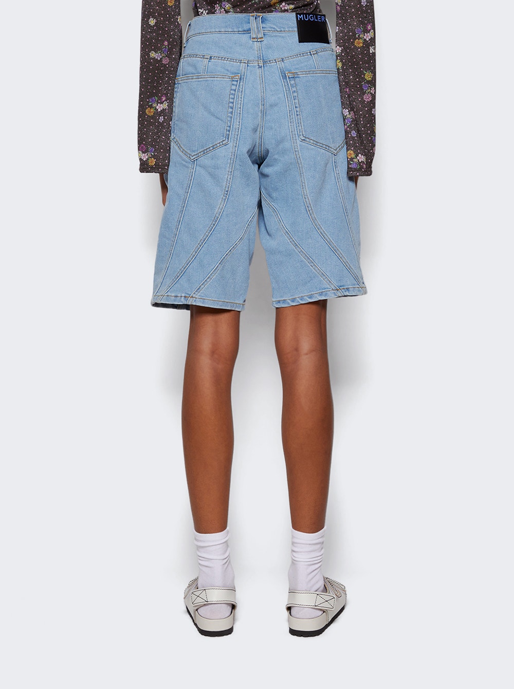 Women | Mugler | Spiral Baggy Denim Shorts | Light Blue