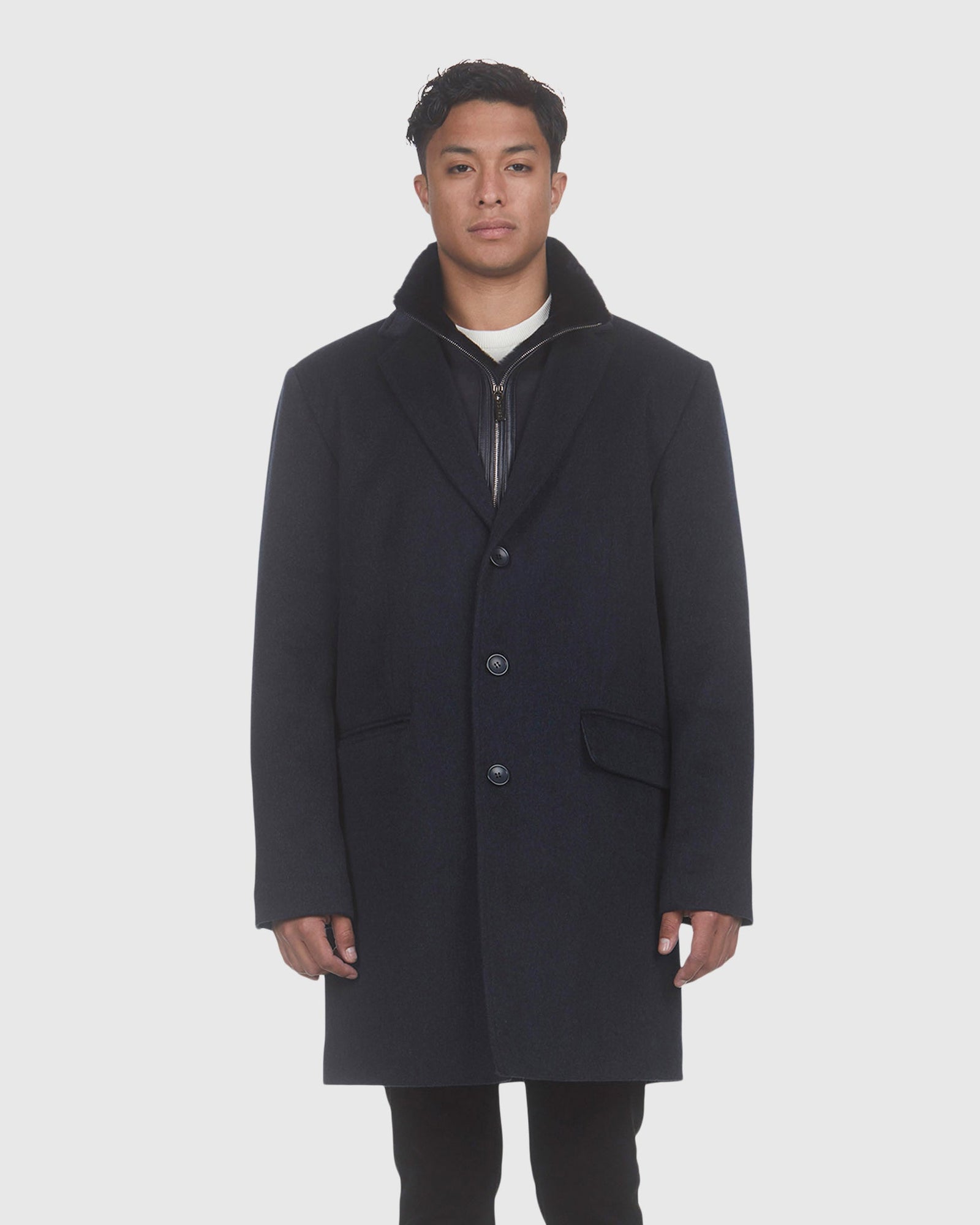 Men | Wool Stroller With Detachable Shearling Lamb Trim | Navy